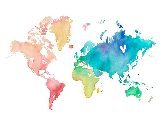 نقشه جهان با آبرنگ